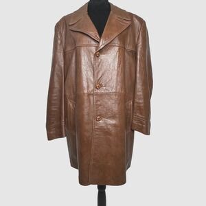 Vintage Grais Jacket Mens 42 Brown Cabretta Leather Car Coat Belted 70s